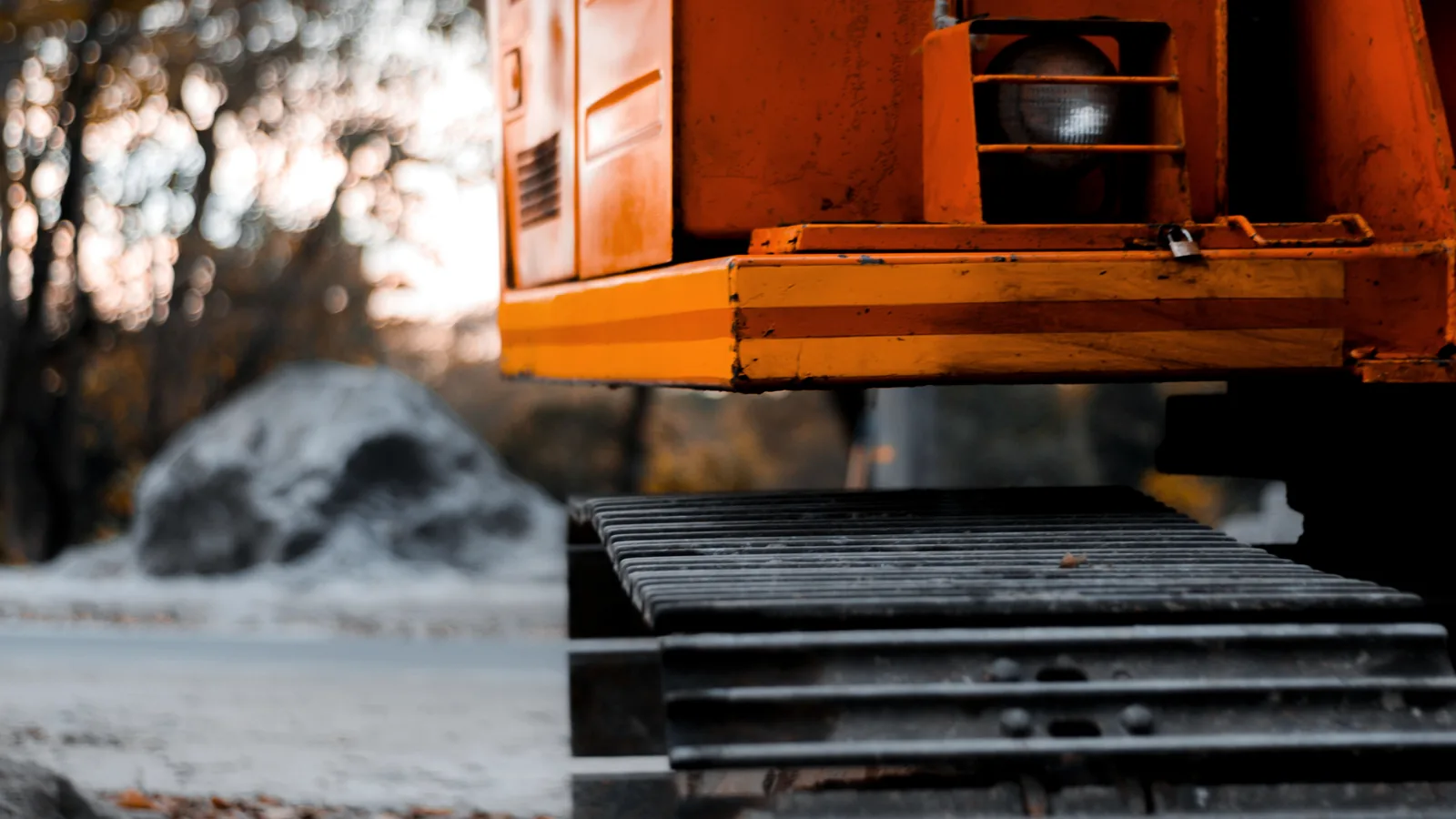 Undercarriage track close-up for heavy equipment parts review